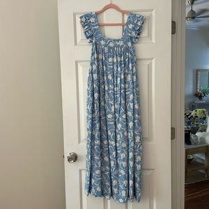 Blue floral linen maxi dress